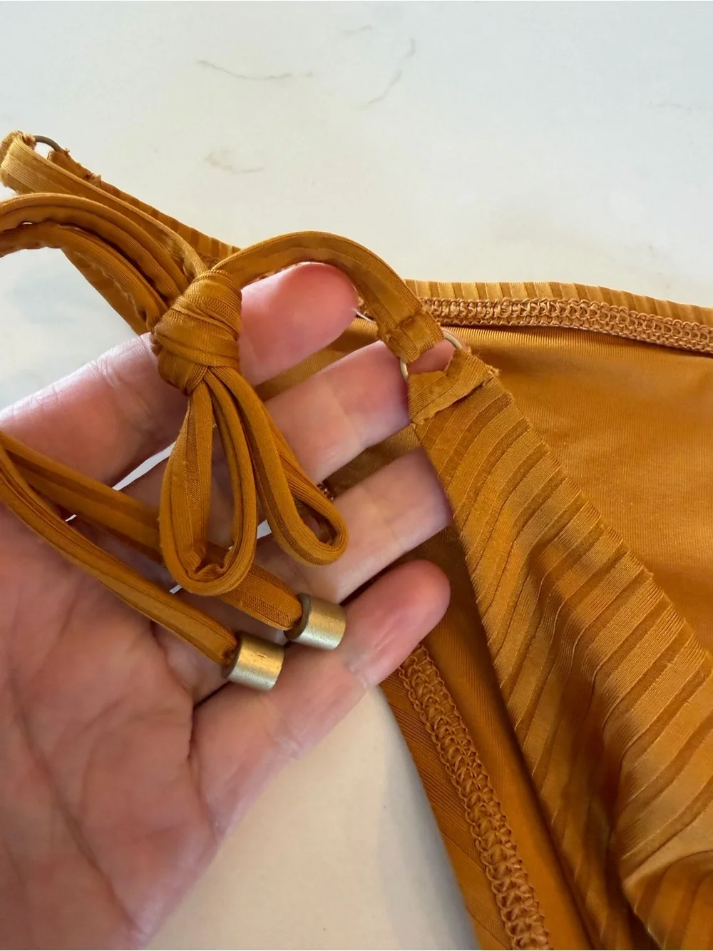 NWT Vitamin A Mustard Ribbed Tie-Side Bikini Bottom Retail $120 / LG